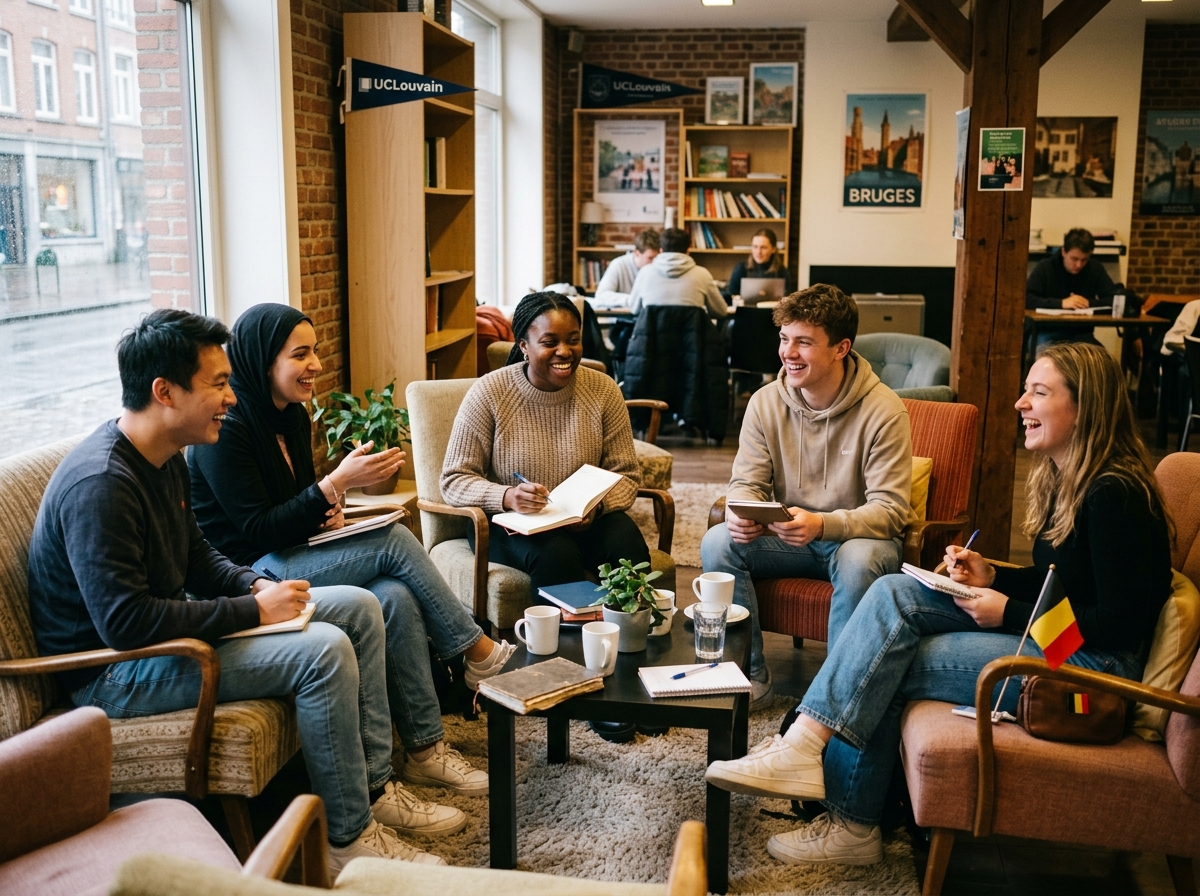 International students laughing and connecting in community